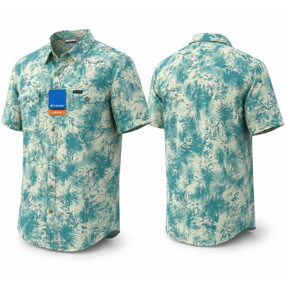 Columbia Pfg Men's L Super Slack Tide Camp Omni-Shade Upf 40 Hawaiian Print Hula
